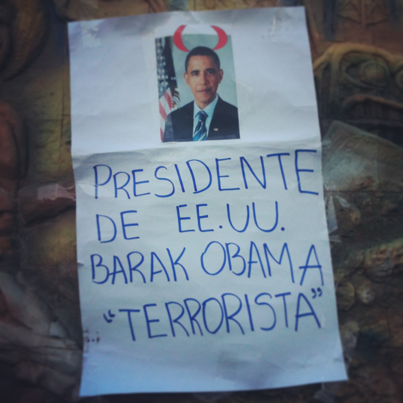 Anti-Obama banner in Montero, Bolivia (Photo by Frederick Bernas)