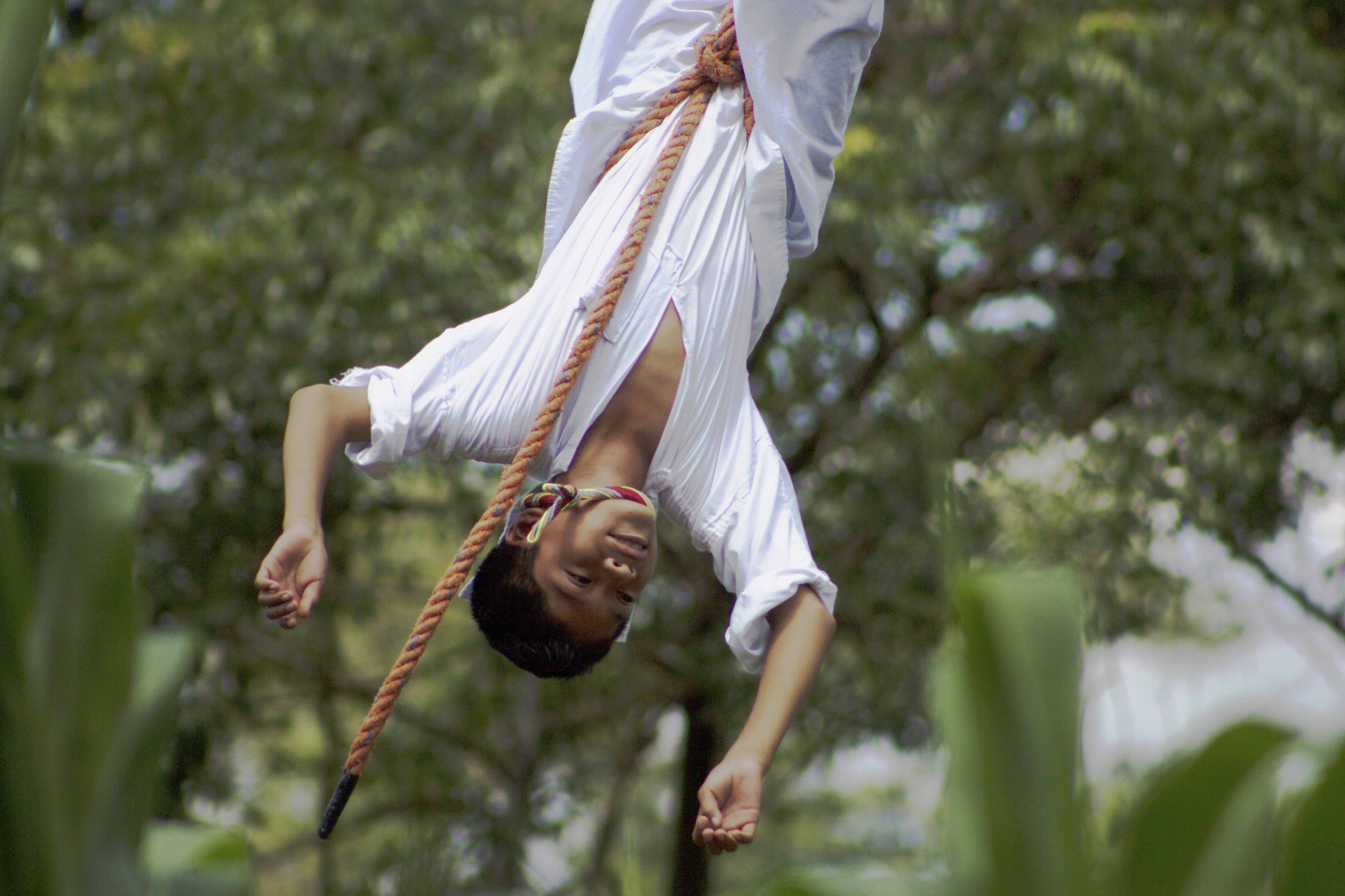 A young volador practices at his flying school. (Photo by Amado Treviño)